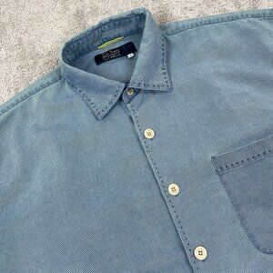 Nat Nast Hawaiian Shirt Men's Size Large Blue Silk Blend Short Sleeve Textured